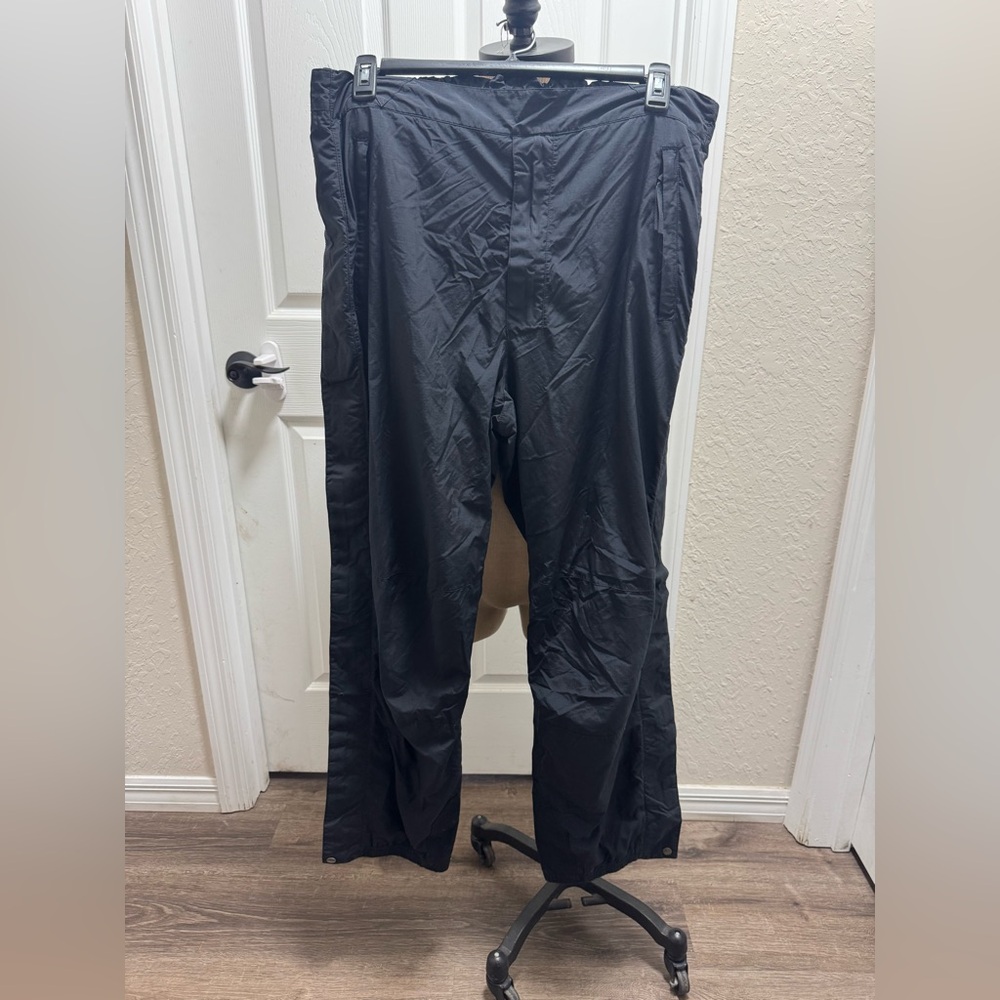 Lowe Alpine weather pants black full 2 way leg zipper velcro waist & leg Large